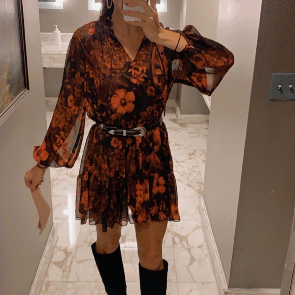 HM Red and Black Floral Flowy Dress